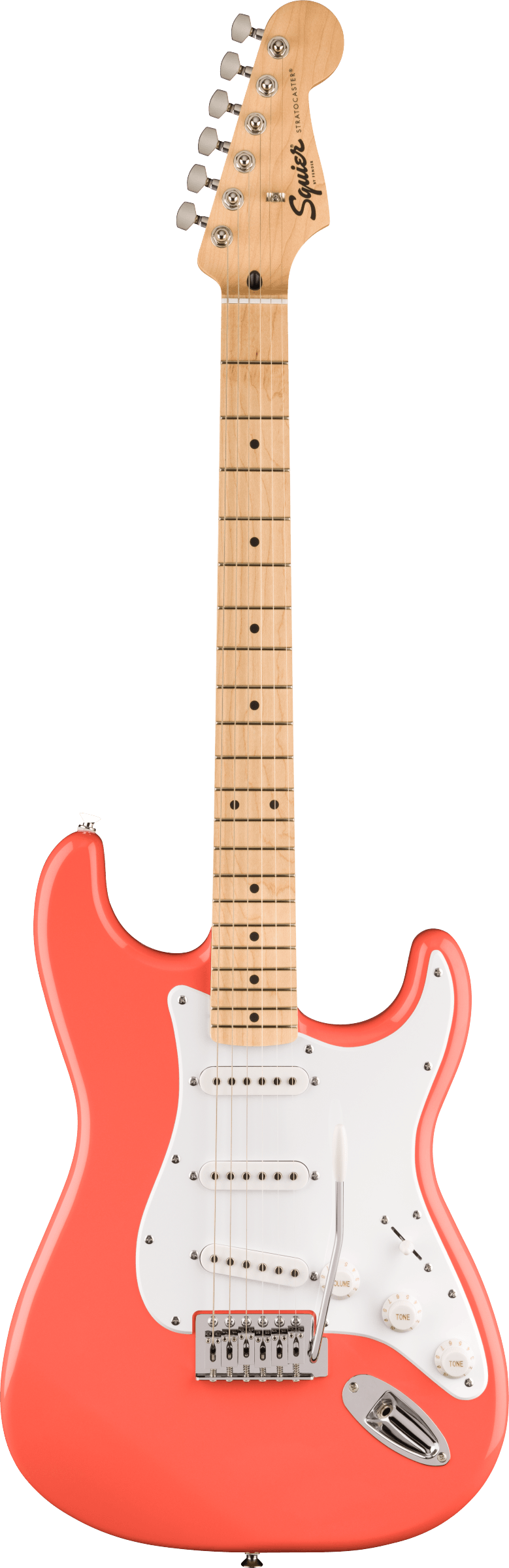 Squier FSR Squier Sonic® Stratocaster®, Maple Fingerboard, White Pickguard, Tahitian Coral