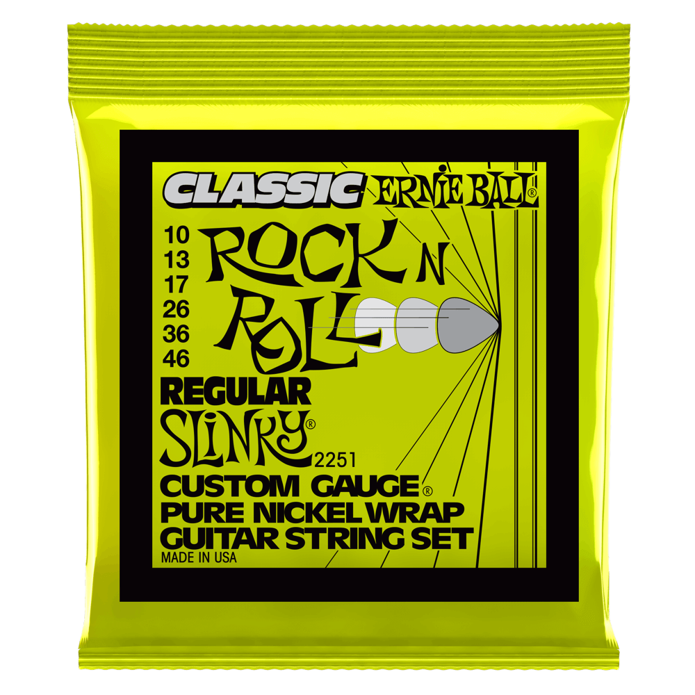 Ernie Ball Regular Slinky Classic Rock n Roll Pure Nickel Wrap Electric Guitar Strings - 10-46 Gauge