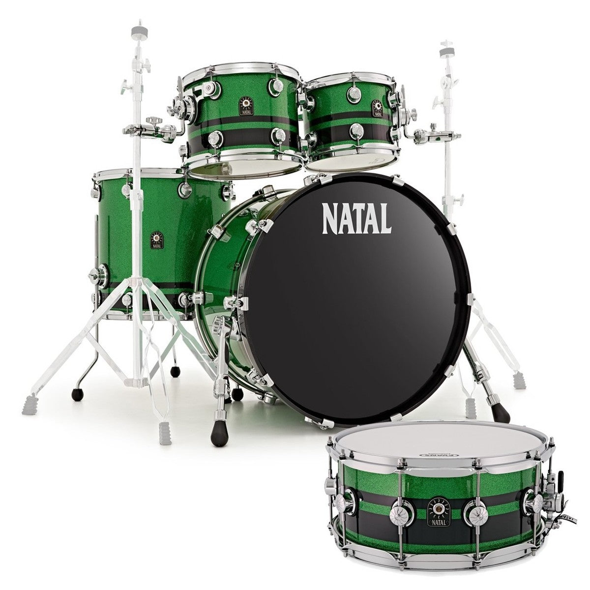 NATAL Café Racer 5-pc Drum Set w/ Hardware (Green & Black Sparkle / Ebony Veneer)