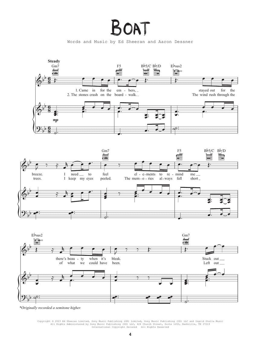Ed Sheeran – Subtract (Piano/Vocal/Guitar) 鋼琴/歌唱/結他譜