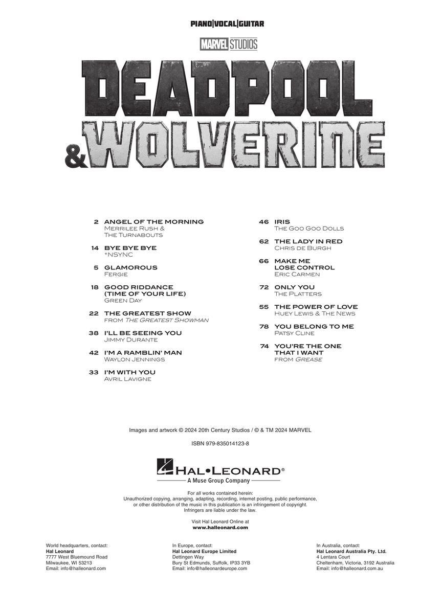 《死侍與狼人》電影音樂 Deadpool & Wolverine Music from the Original Motion Picture Soundtrack (Piano/Vocal/Guitar)