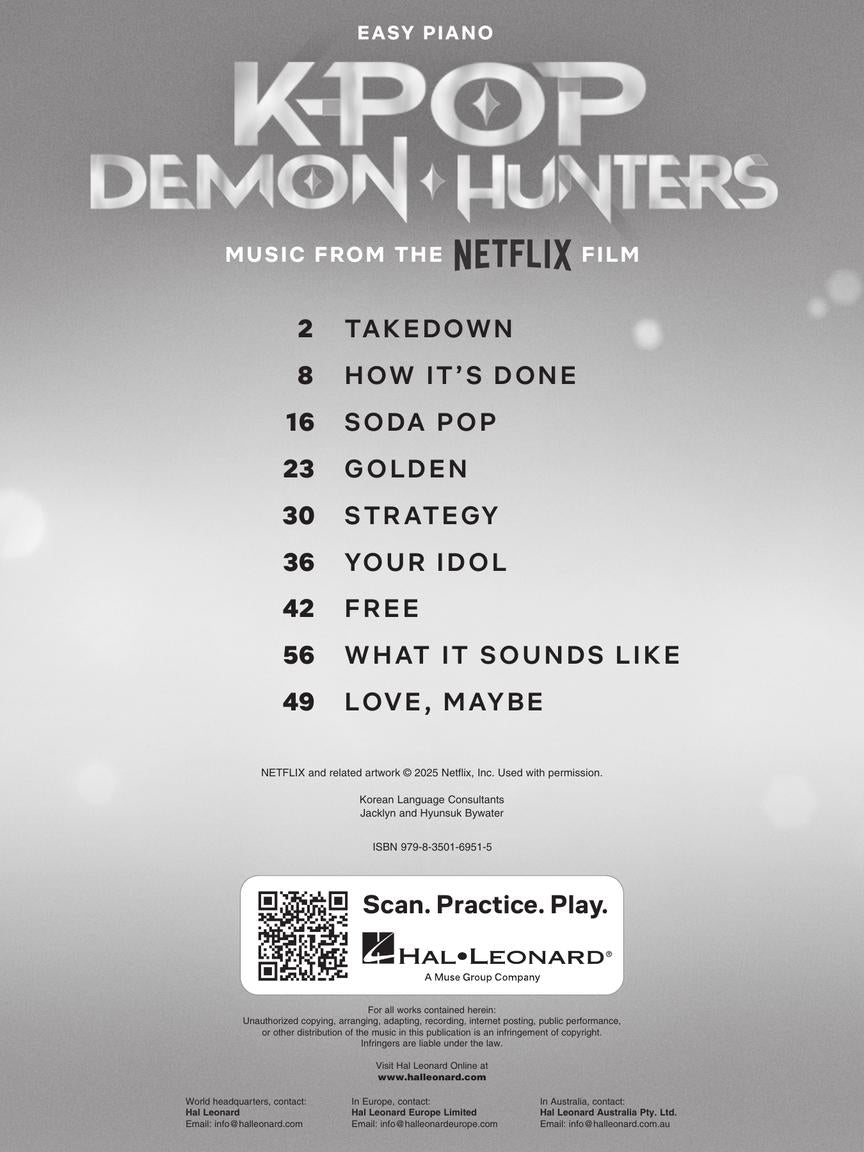 KPop 獵魔女團 Demon Hunters - 電影曲目譜集 Music from the Netflix Film (Easy Piano)