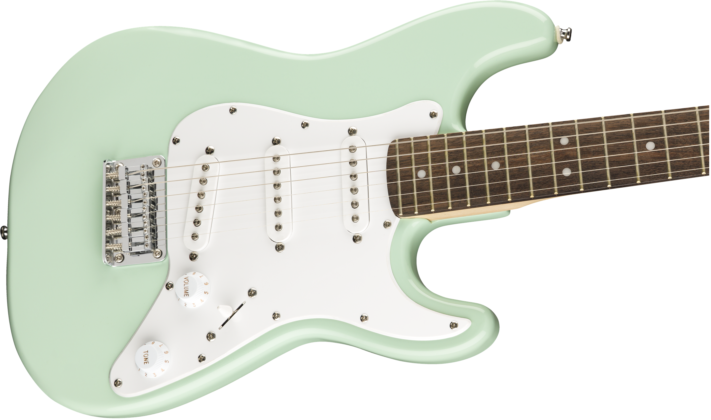 Squier FSR Mini Stratocaster®, Laurel Fingerboard, White Pickguard, Surf Green