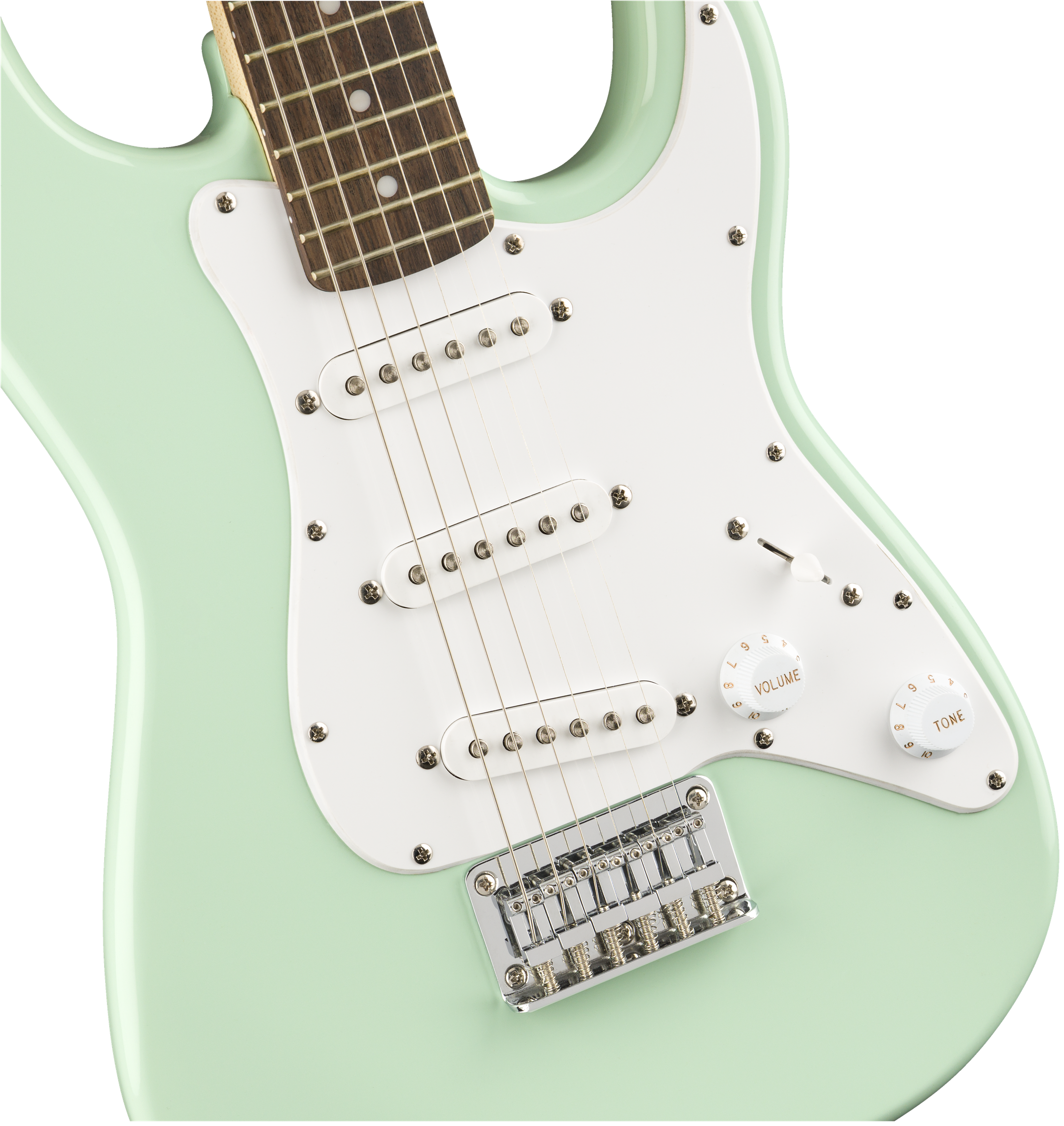 Squier Limited Edition Squier Sonic® Stratocaster®, Laurel Fingerboard, Sea Foam Green with White Pickguard