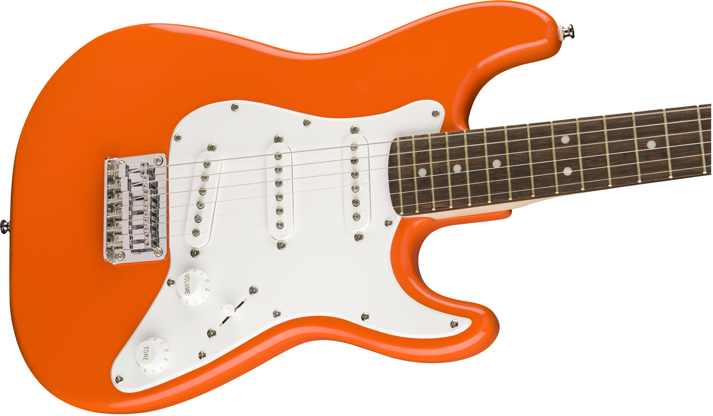Squier FSR Mini Stratocaster®, Laurel Fingerboard, White Pickguard, Competition Orange