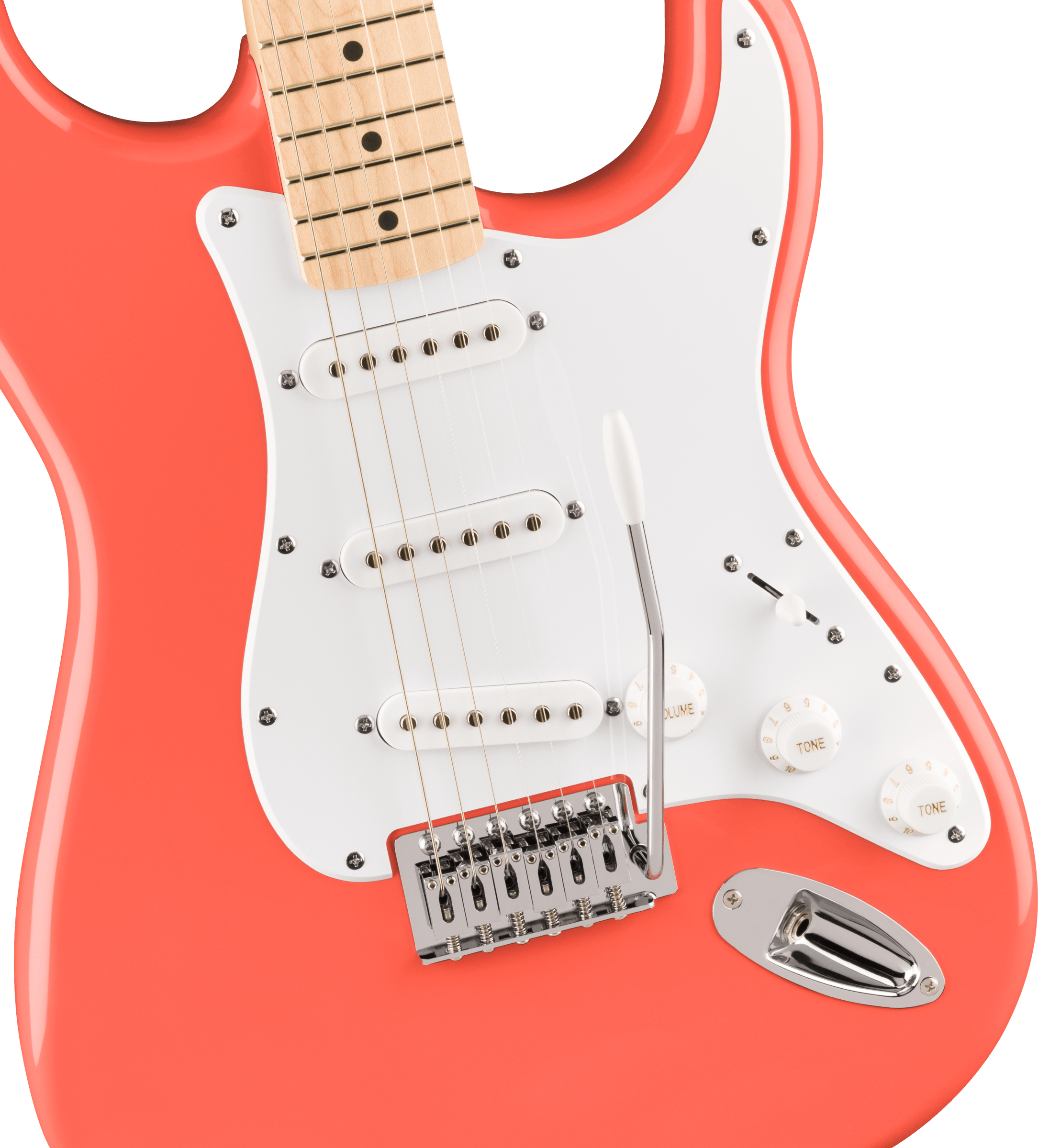 Squier FSR Squier Sonic® Stratocaster®, Maple Fingerboard, White Pickguard, Tahitian Coral