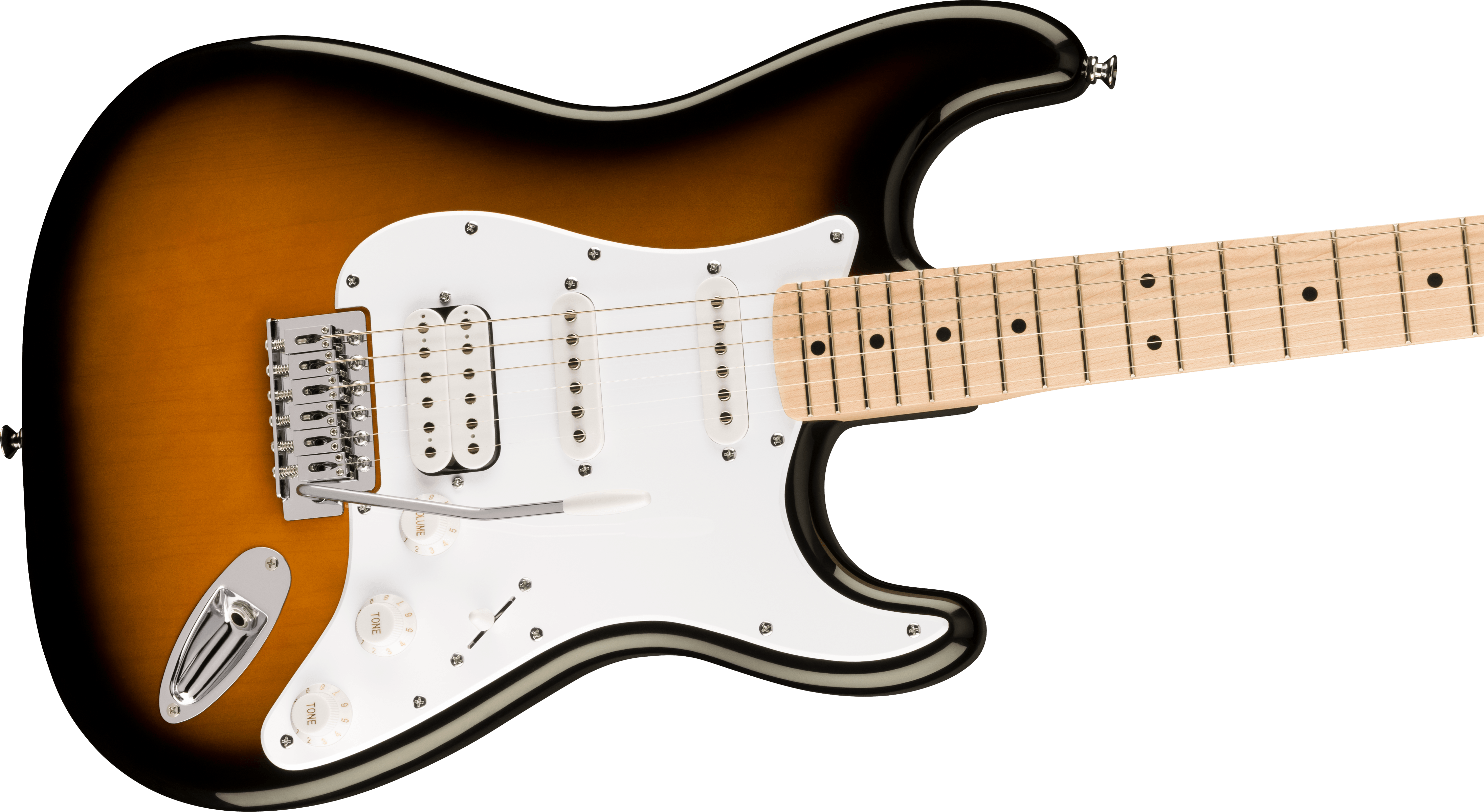 Squier FSR Squier Sonic® Stratocaster® HSS, Maple Fingerboard, White Pickguard, 2-Color Sunburst