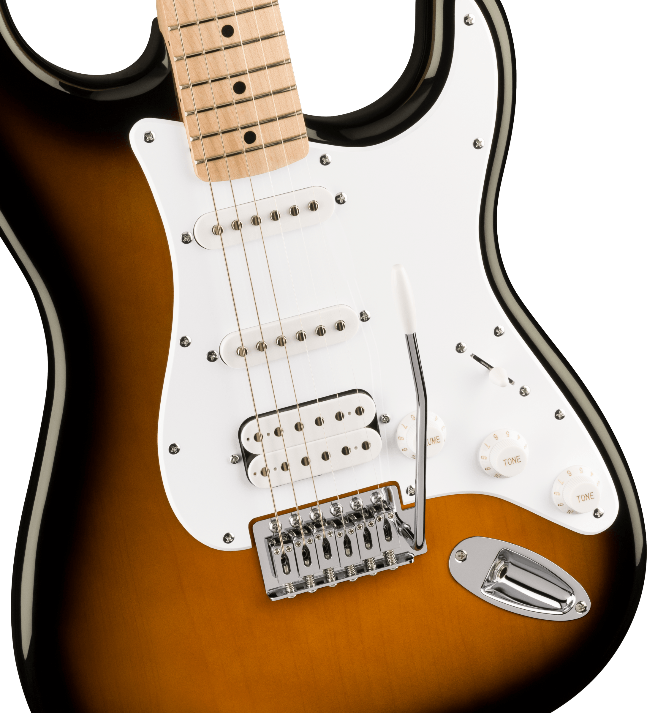Squier FSR Squier Sonic® Stratocaster® HSS, Maple Fingerboard, White Pickguard, 2-Color Sunburst