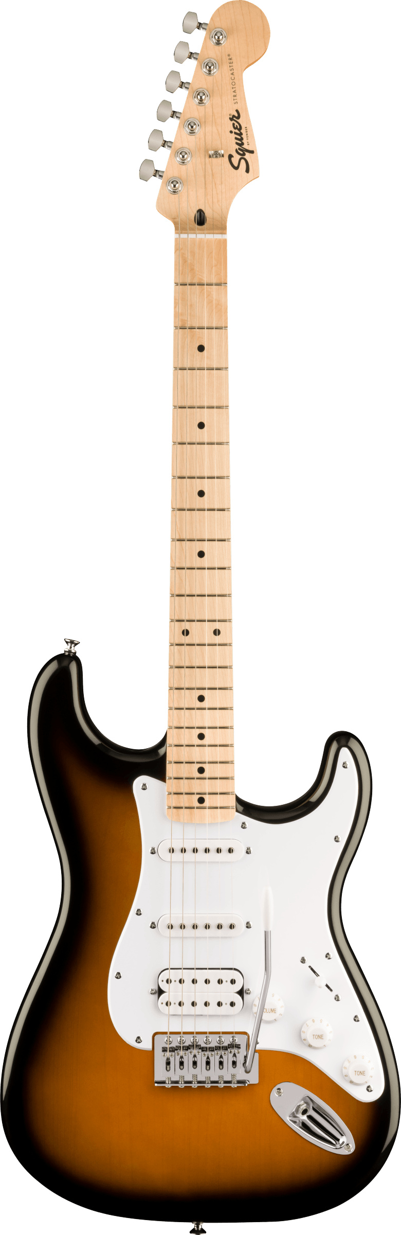 Squier FSR Squier Sonic® Stratocaster® HSS, Maple Fingerboard, White Pickguard, 2-Color Sunburst