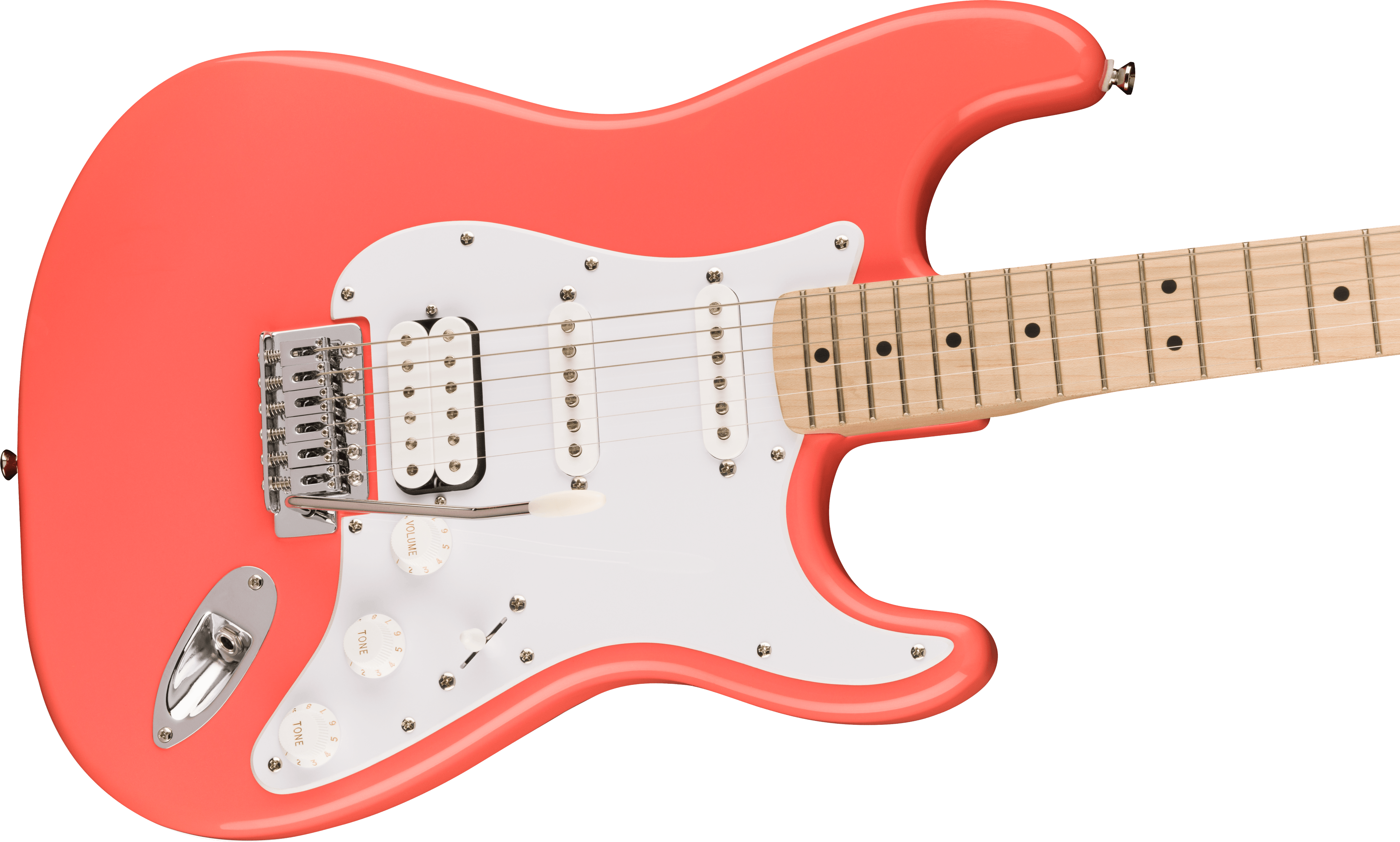 Squier Sonic® Stratocaster® HSS, Maple Fingerboard, White Pickguard, Tahitian Coral