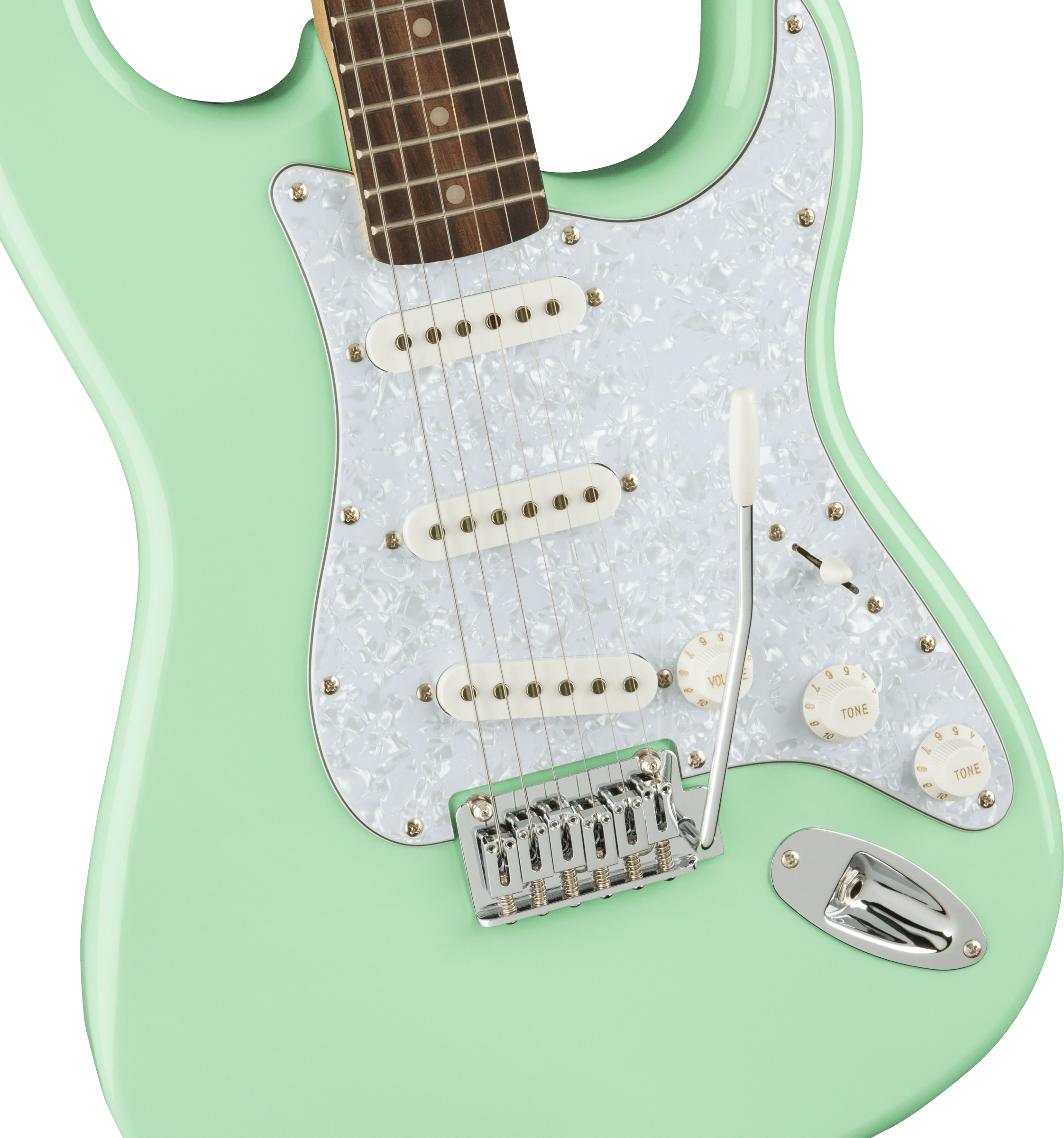 Squier FSR Affinity Series® Stratocaster®, Laurel Fingerboard, White Pearloid Pickguard, Surf Green