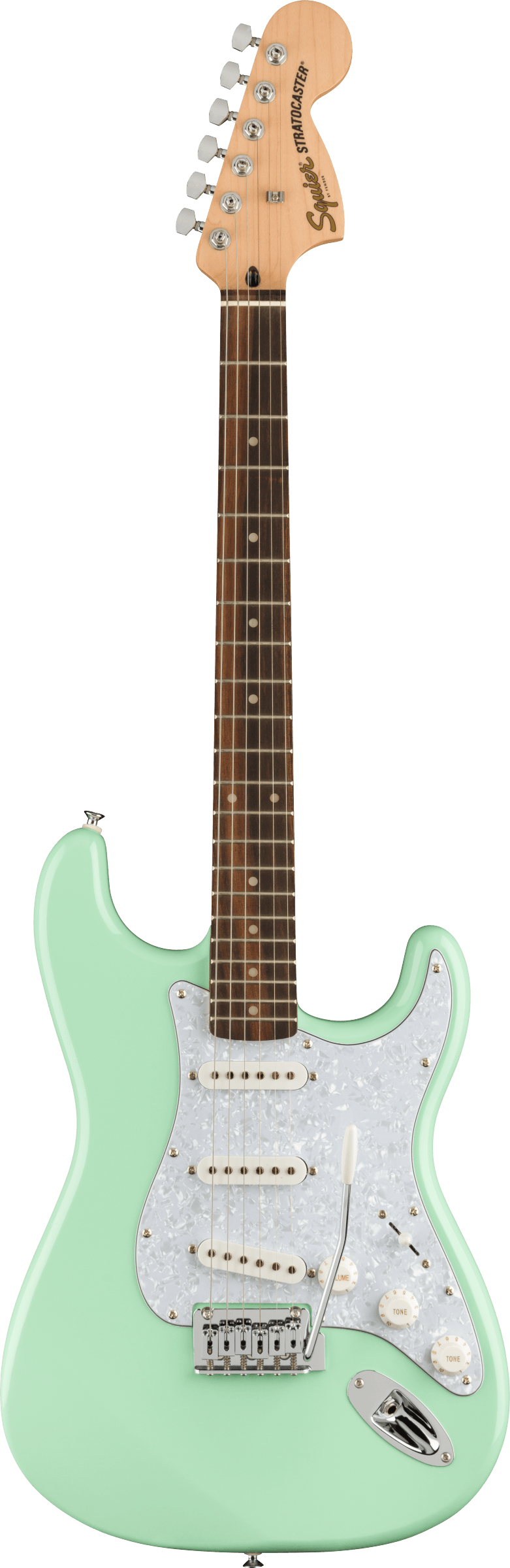 Squier FSR Affinity Series® Stratocaster®, Laurel Fingerboard, White Pearloid Pickguard, Surf Green