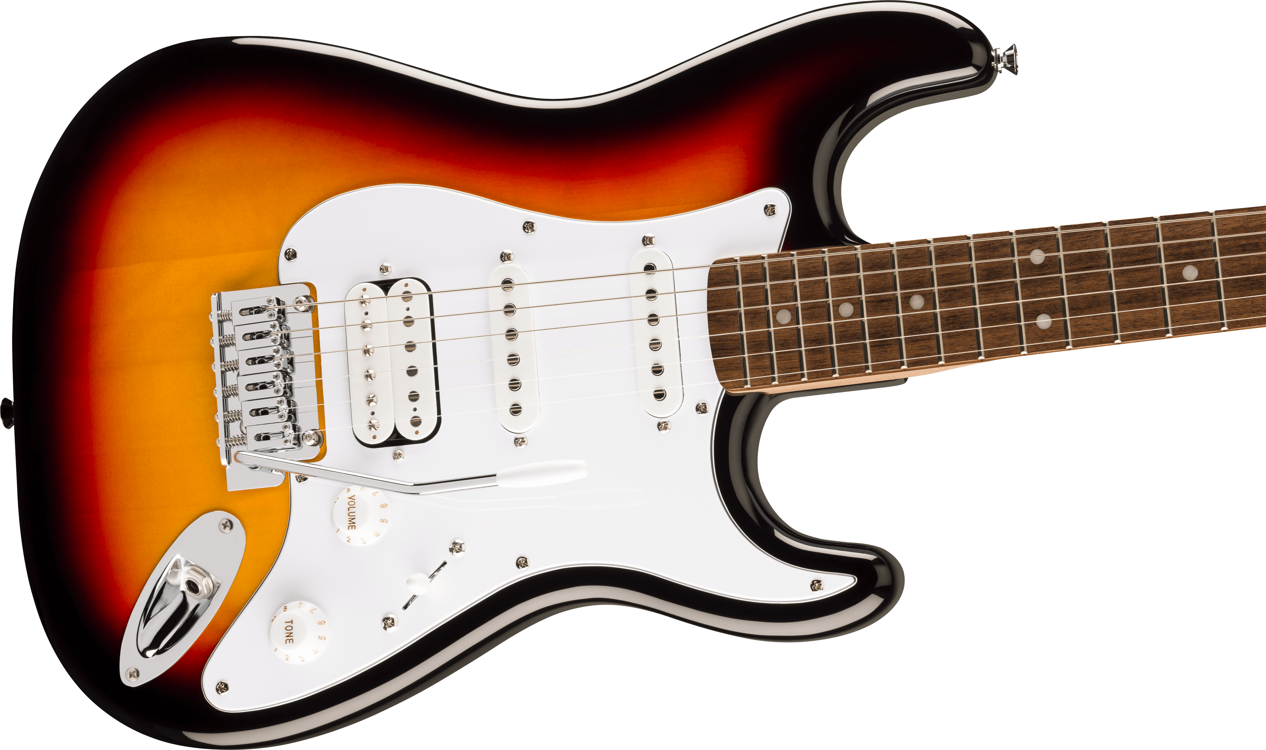 Squier Affinity Series® Stratocaster® Junior HSS, Laurel Fingerboard, White Pickguard, 3-Color Sunburst