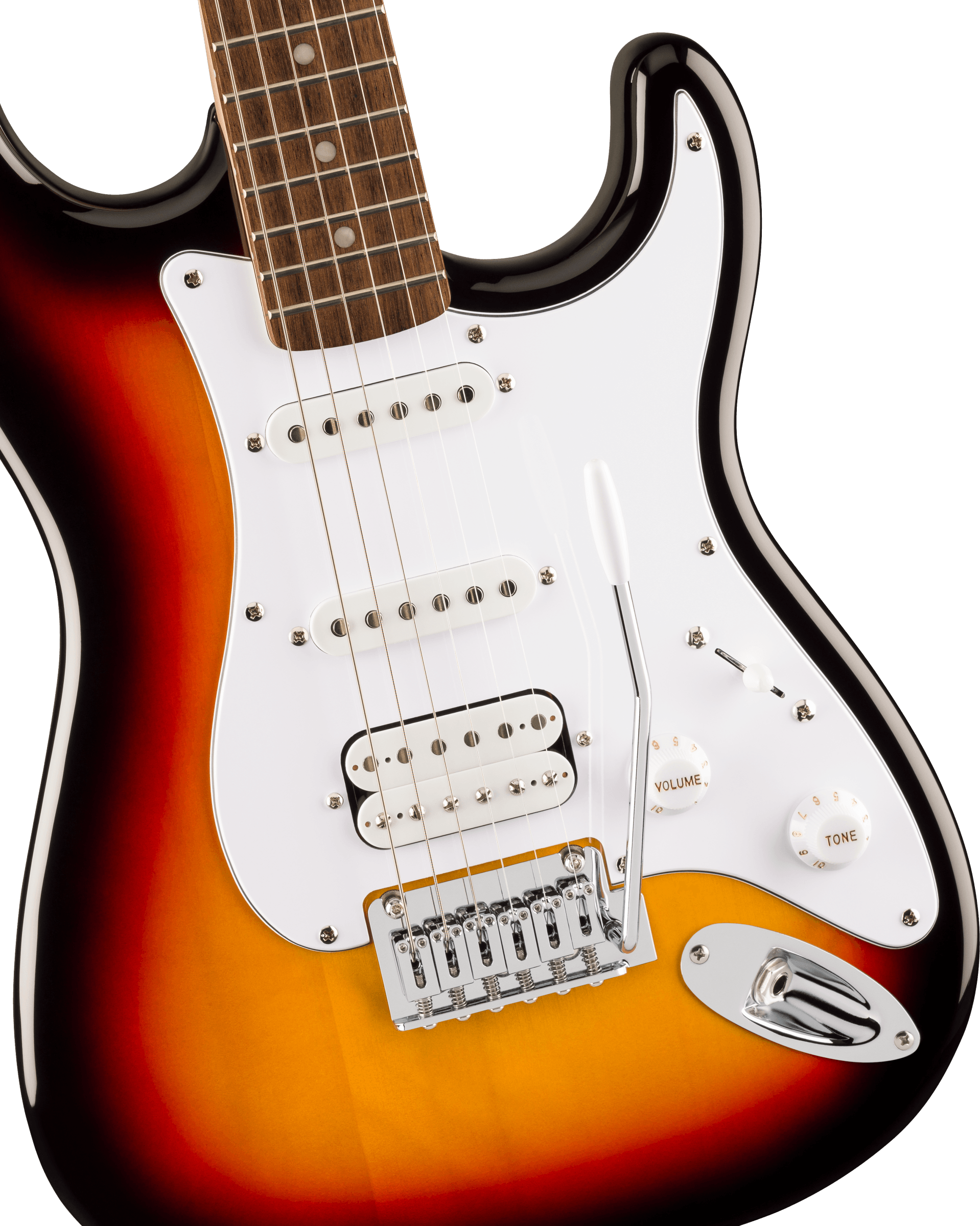 Squier Affinity Series® Stratocaster® Junior HSS, Laurel Fingerboard, White Pickguard, 3-Color Sunburst