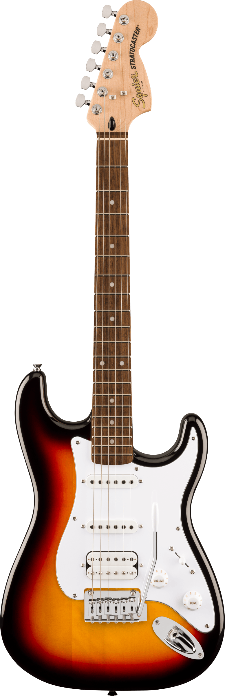 Squier Affinity Series® Stratocaster® Junior HSS, Laurel Fingerboard, White Pickguard, 3-Color Sunburst