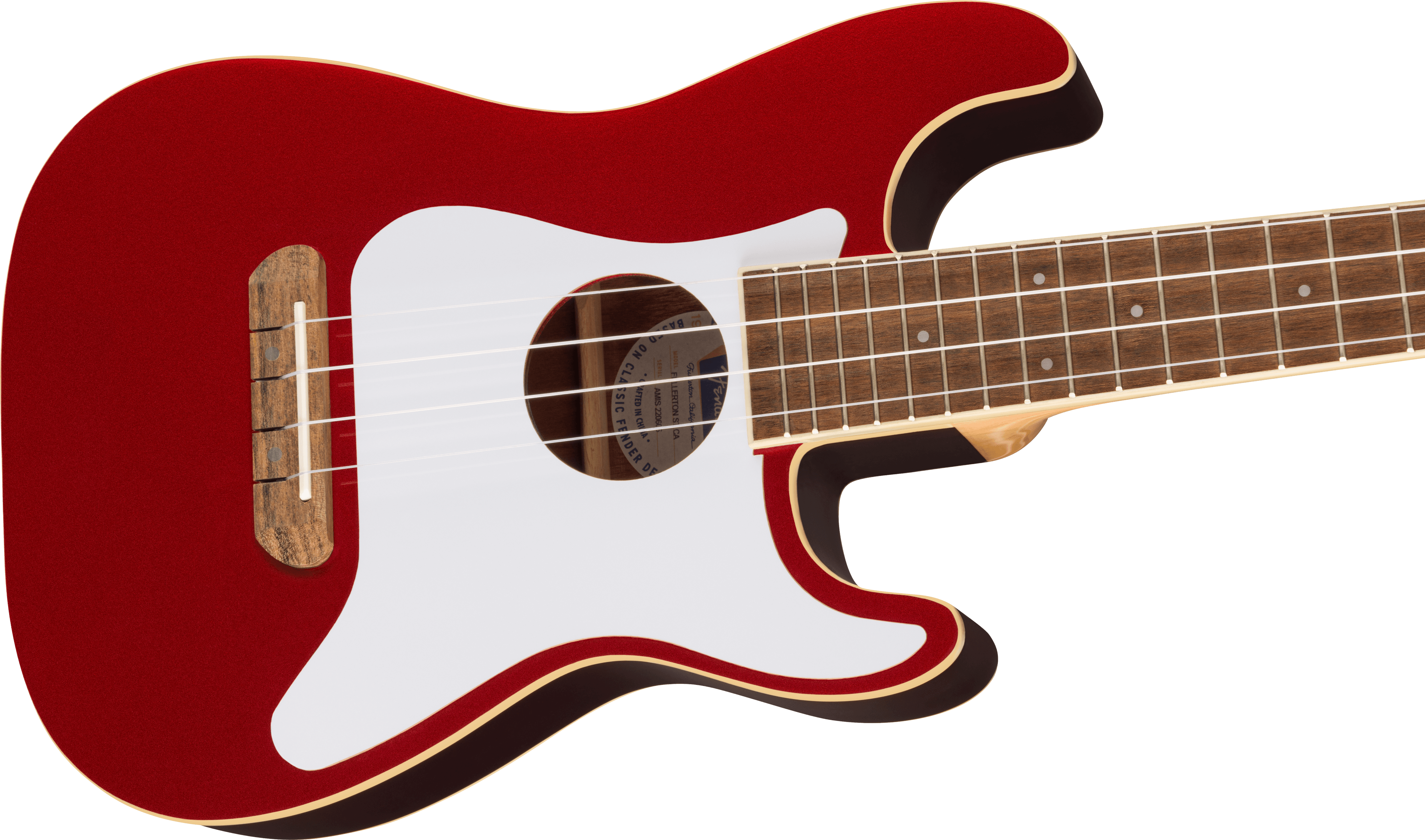 Fender Fullerton Strat® Uke, Walnut Fingerboard, White Pickguard Candy Apple Red