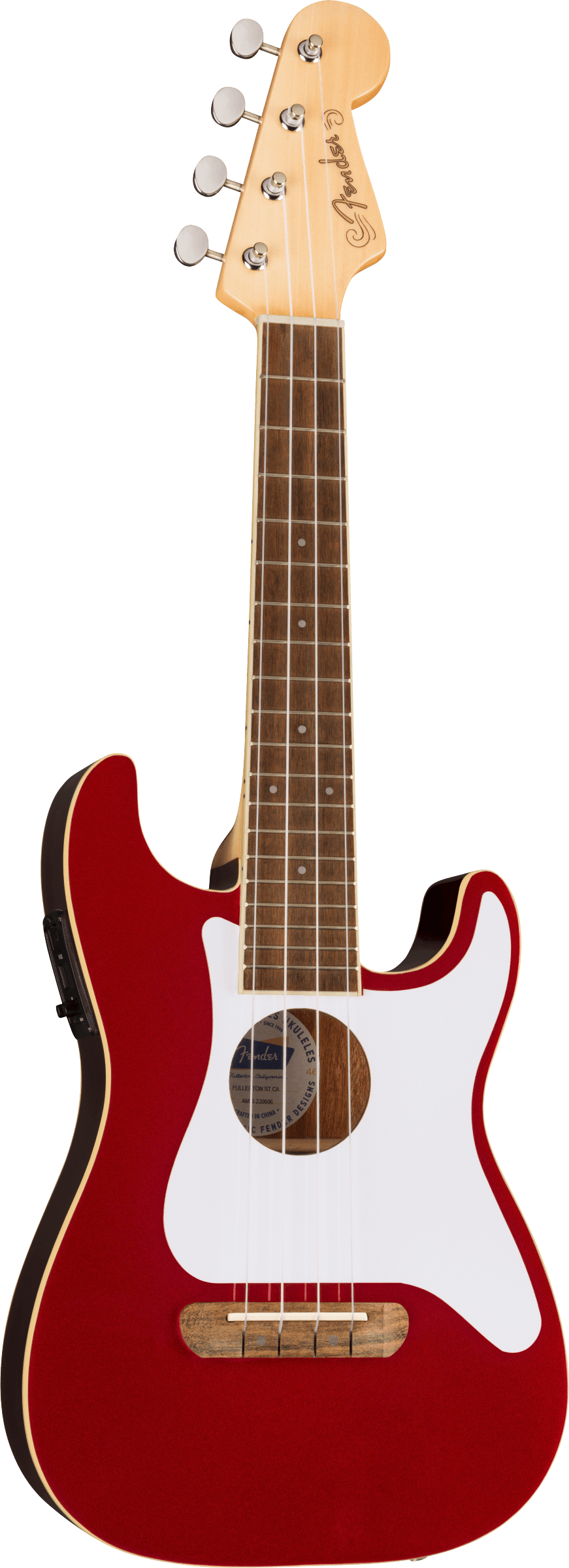 Fender Fullerton Strat® Uke, Walnut Fingerboard, White Pickguard Candy Apple Red