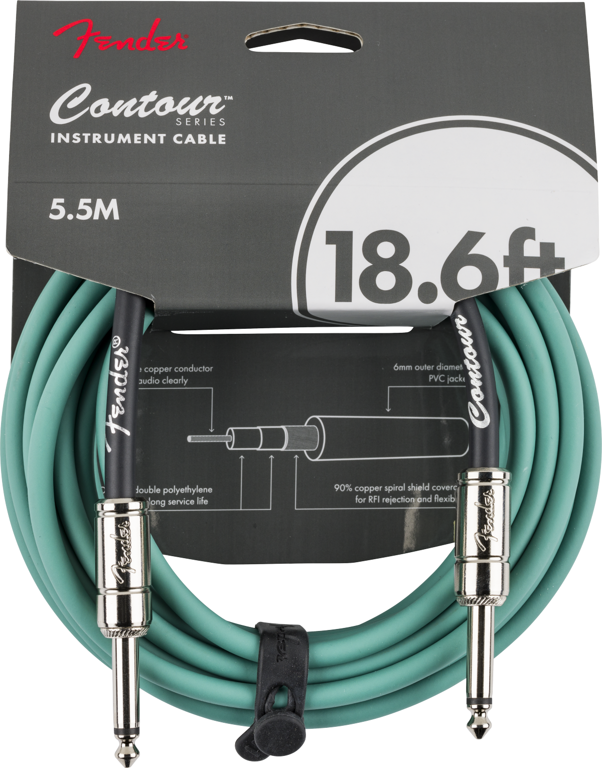 Fender Contour™ Instrument Cable, Sherwood Green, 18.6'