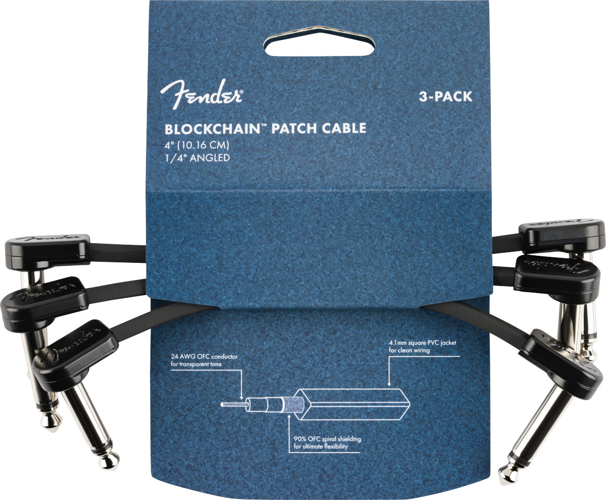 Fender Blockchain 4" Patch Cable, 3-Pack, Angle/Angle