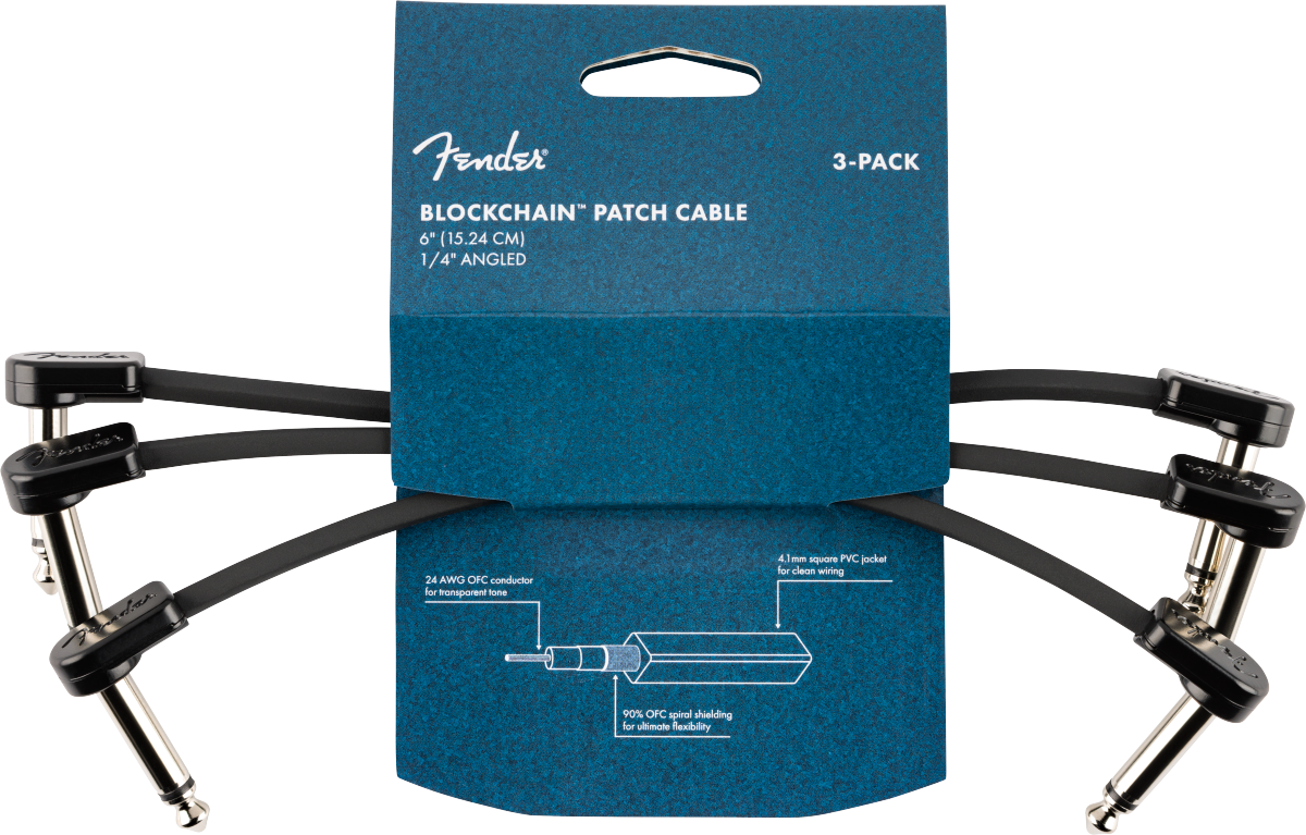 Fender Blockchain 6" Patch Cable, 3-pack, Angle/Angle