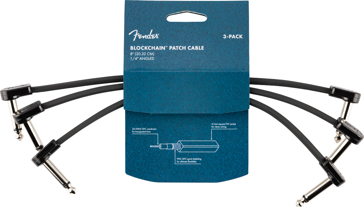 Fender Blockchain 8" Cable, 3-pack, Angle/Angle