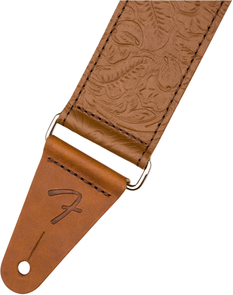 Fender Tooled Leather Guitar Strap, Brown, 2"