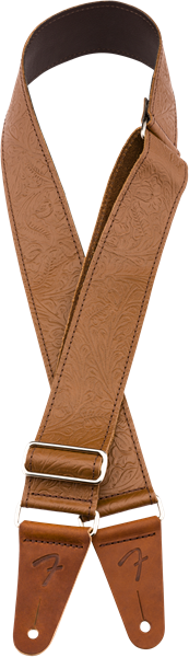Fender Tooled Leather Guitar Strap, Brown, 2"