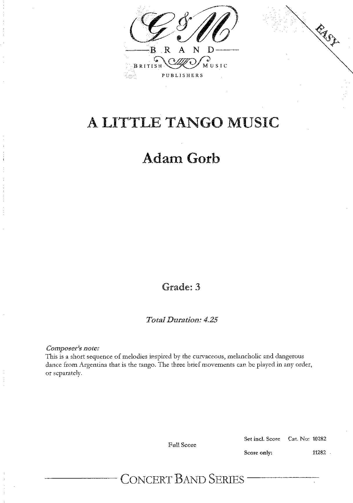 Adam Gorb: A Little Tango Music (Concert Band Full Score)
