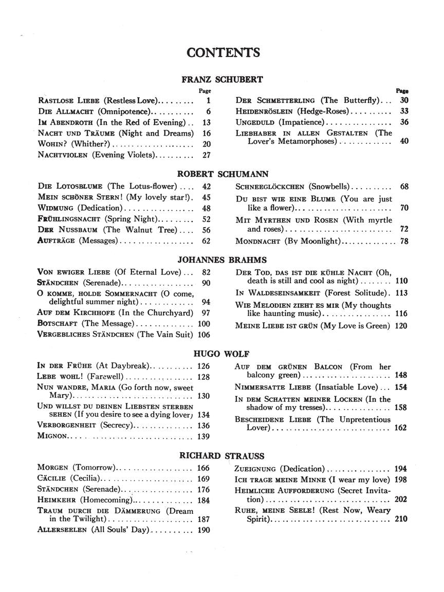 50 Selected Songs by Schubert, Schumann, Brahms, Wolf and Strauss (High Voice)