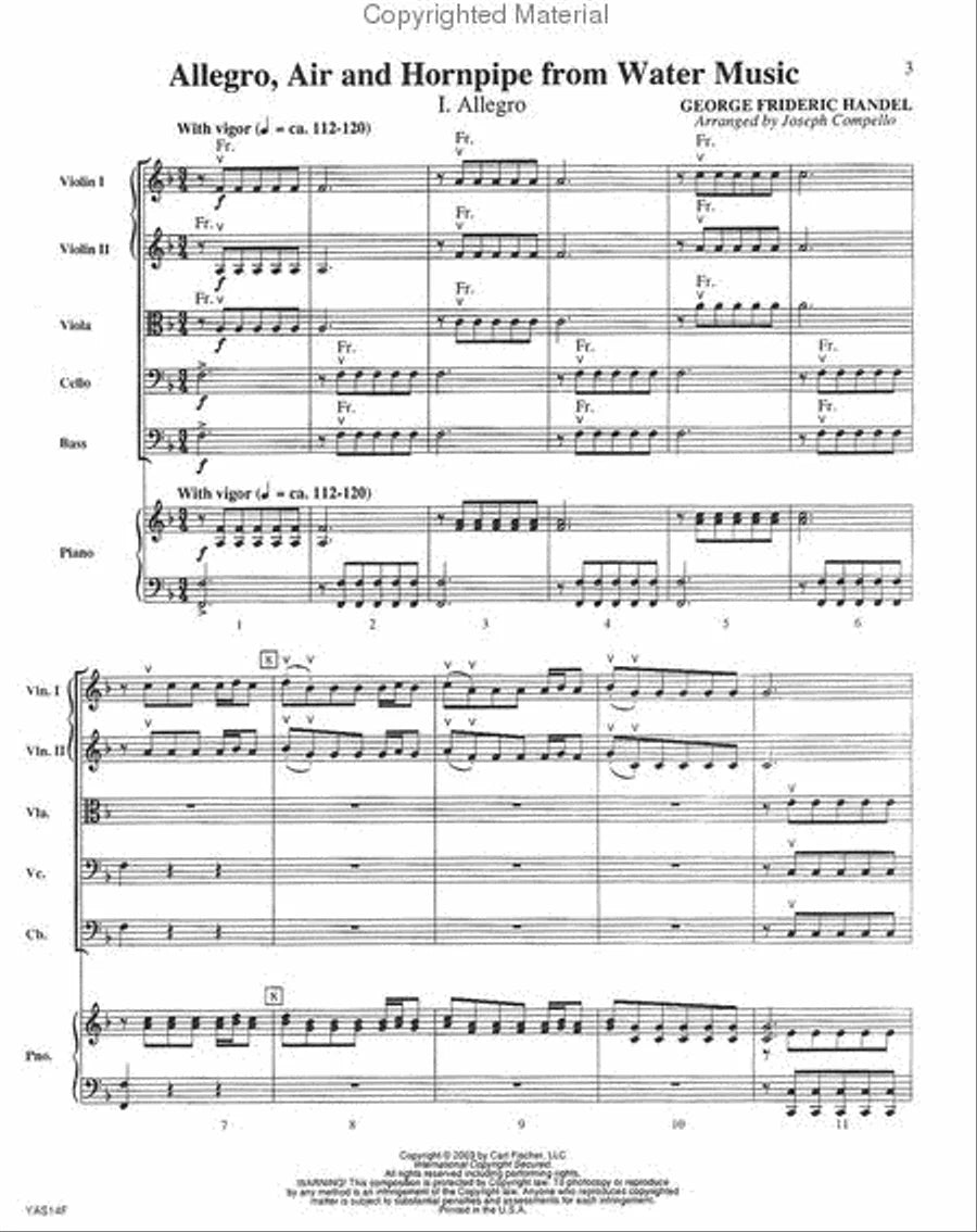 Allegro, Air, and Hornpipe from 'Water Music' Full Score & Parts for String Orchestra