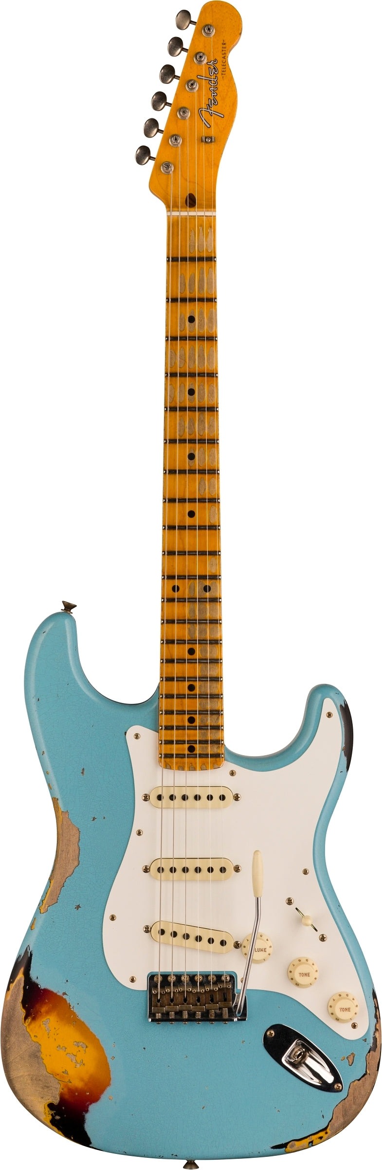 FENDER LIMITED EDITION MISCHIEF MAKER - HEAVY RELIC®, DAPHNE BLUE OVER 3-COLOR SUNBURST