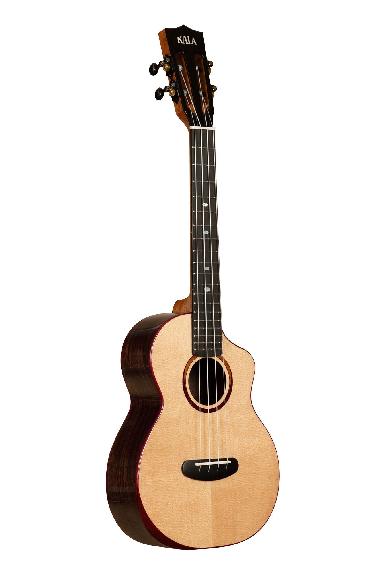 Kala Contour All Solid Gloss Spruce Rosewood Tenor Ukulele w/ Cutaway and Bag