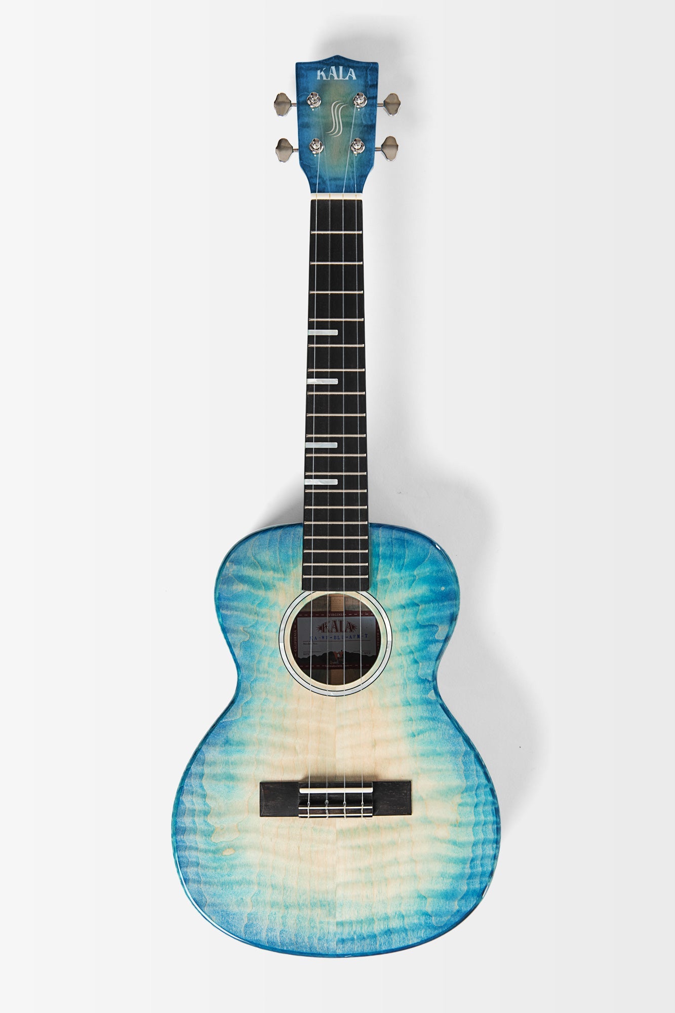 Kala All Solid Blue Flame Maple Waterfall Tenor Ukulele w/ Bag
