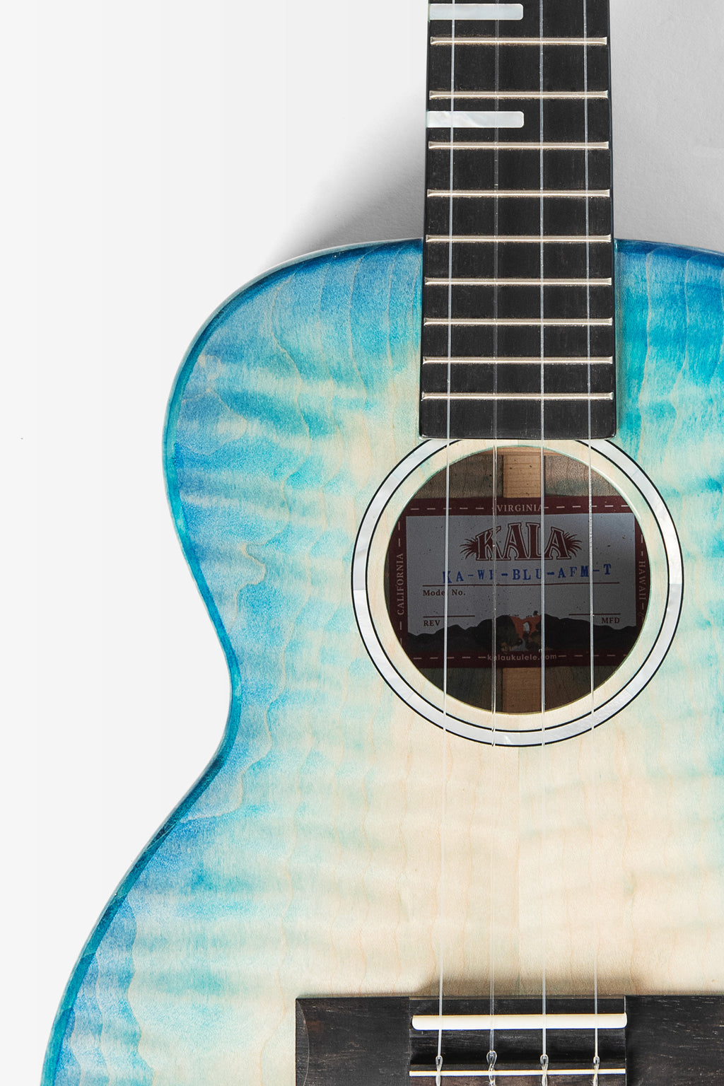 Kala All Solid Blue Flame Maple Waterfall Tenor Ukulele w/ Bag