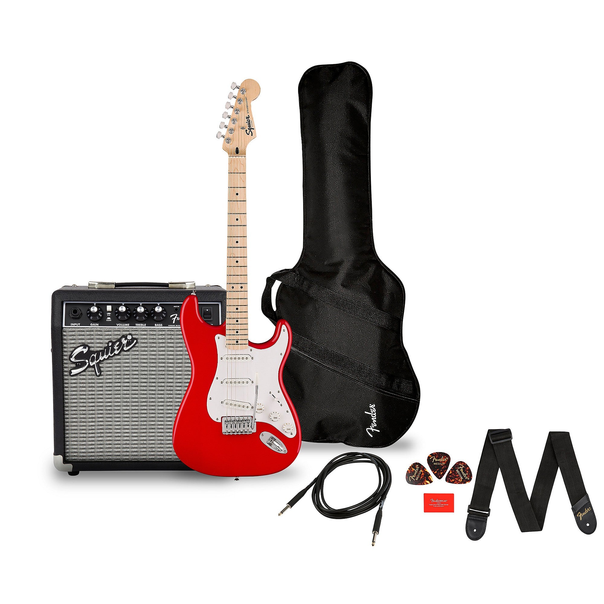 Squier FSR Sonic™ Stratocaster® Pack, Maple Fingerboard, Torino Red, Gig Bag, 10G - 230V UK