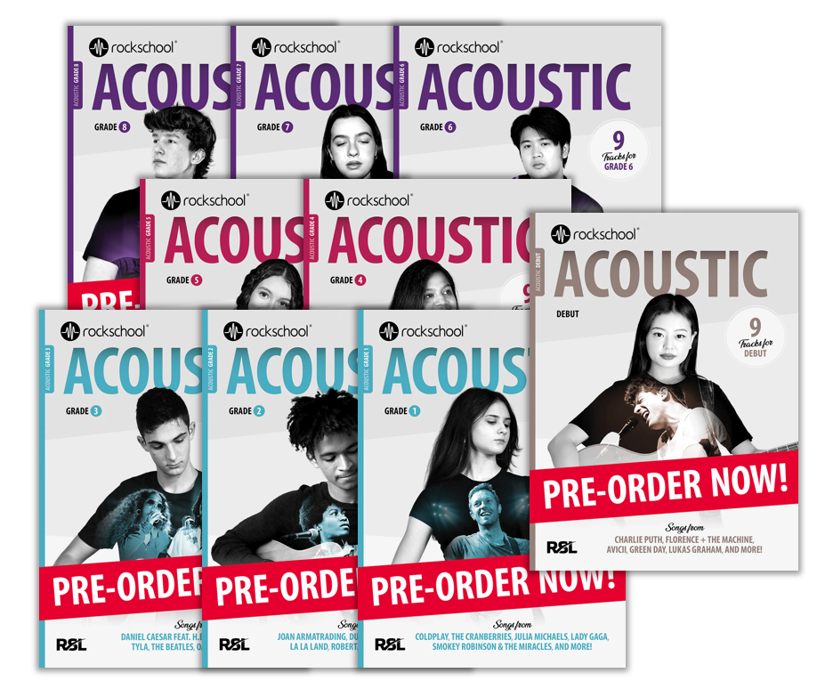 (預售 Pre-order) (Package) Rockschool Acoustic Guitar Debut to Grade 8 (2026)