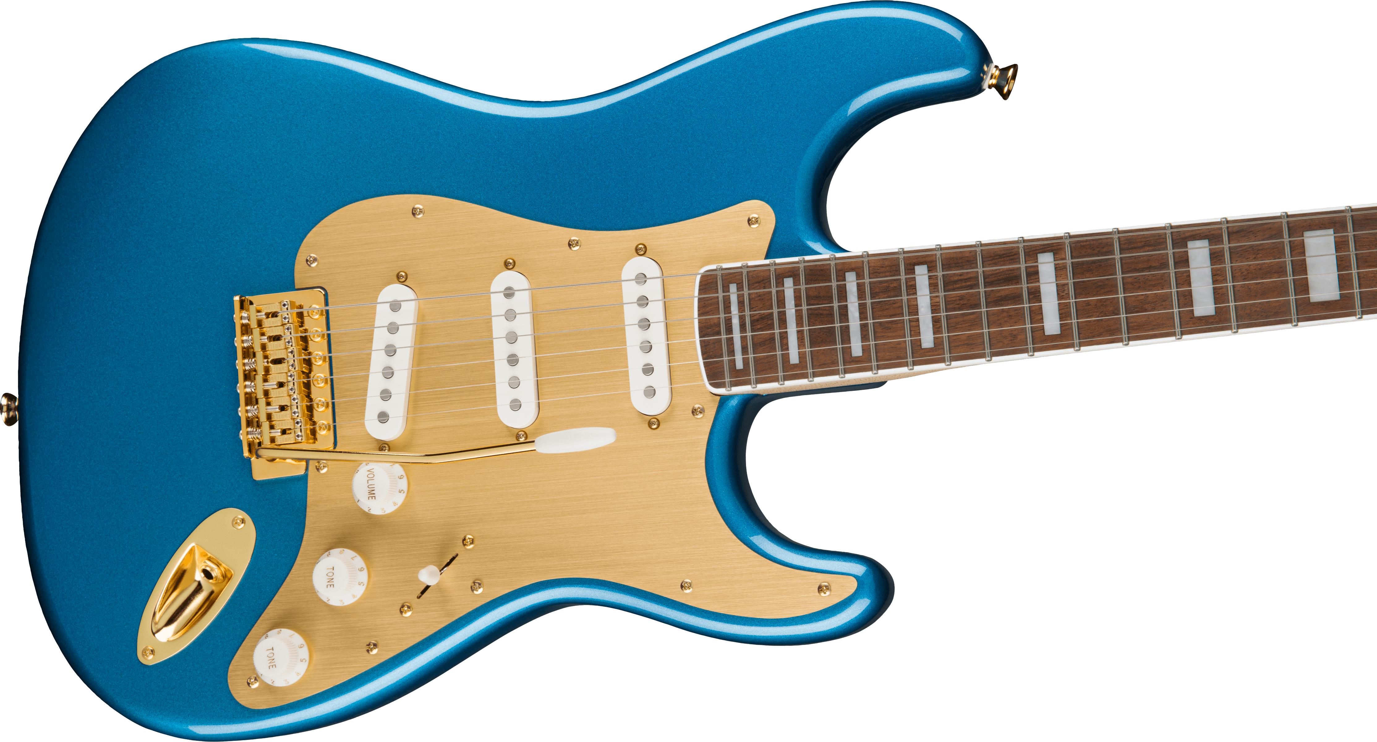 Squier 40th Anniversary Stratocaster®, Gold Edition, Laurel Fingerboard, Gold Anodized Pickguard, Lake Placid Blue