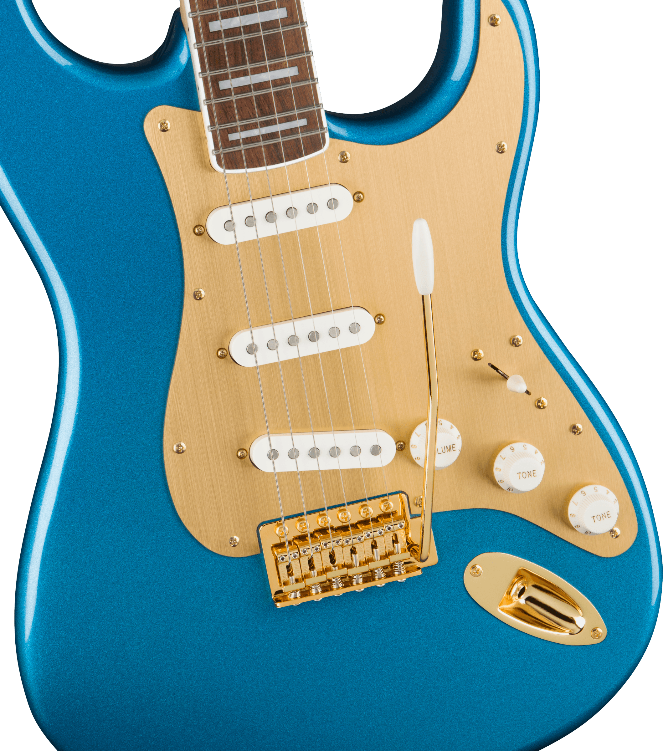 Squier 40th Anniversary Stratocaster®, Gold Edition, Laurel Fingerboard, Gold Anodized Pickguard, Lake Placid Blue
