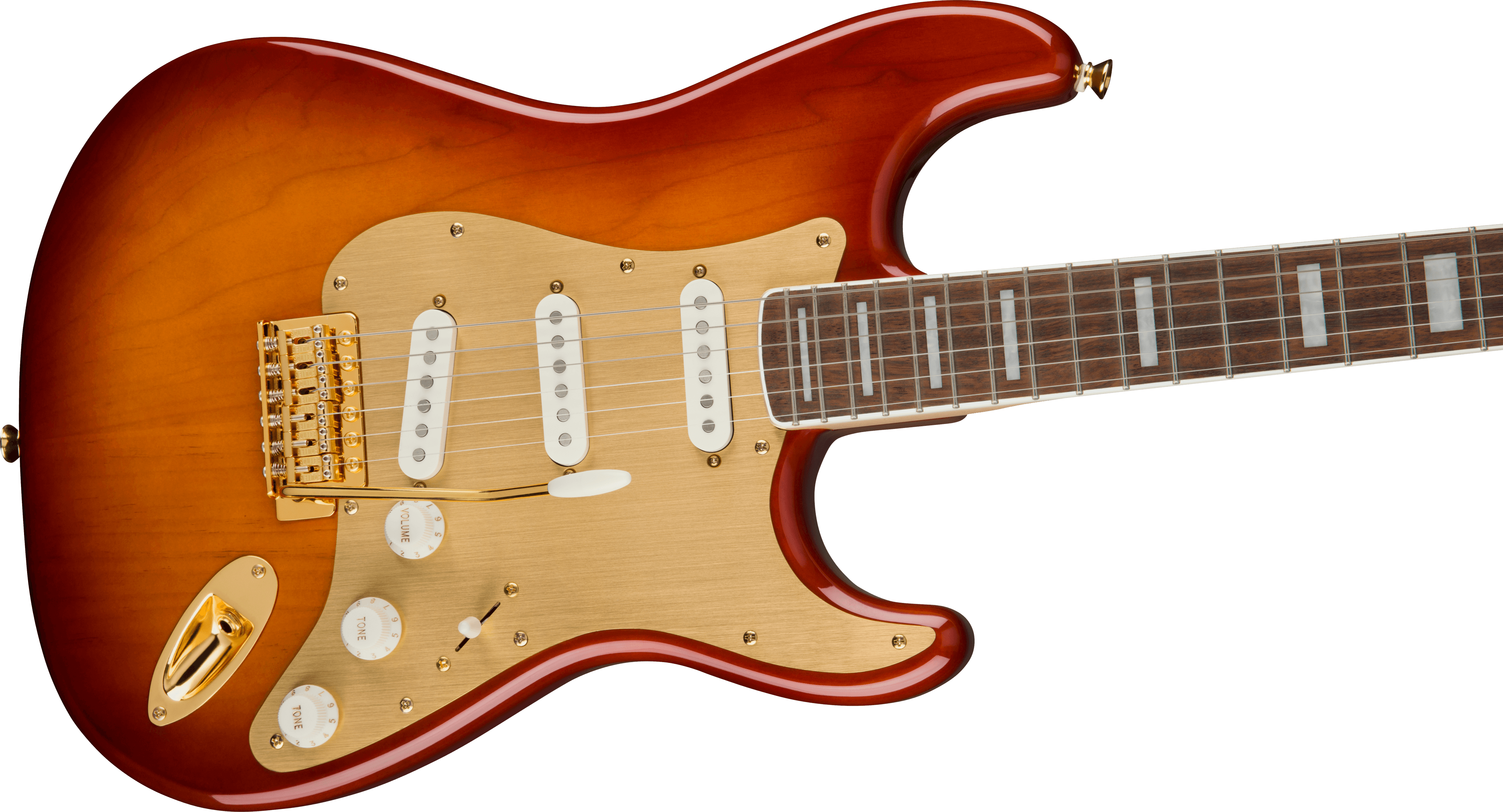 Squier 40th Anniversary Stratocaster®, Gold Edition, Laurel Fingerboard, Gold Anodized Pickguard, Sienna Sunburst
