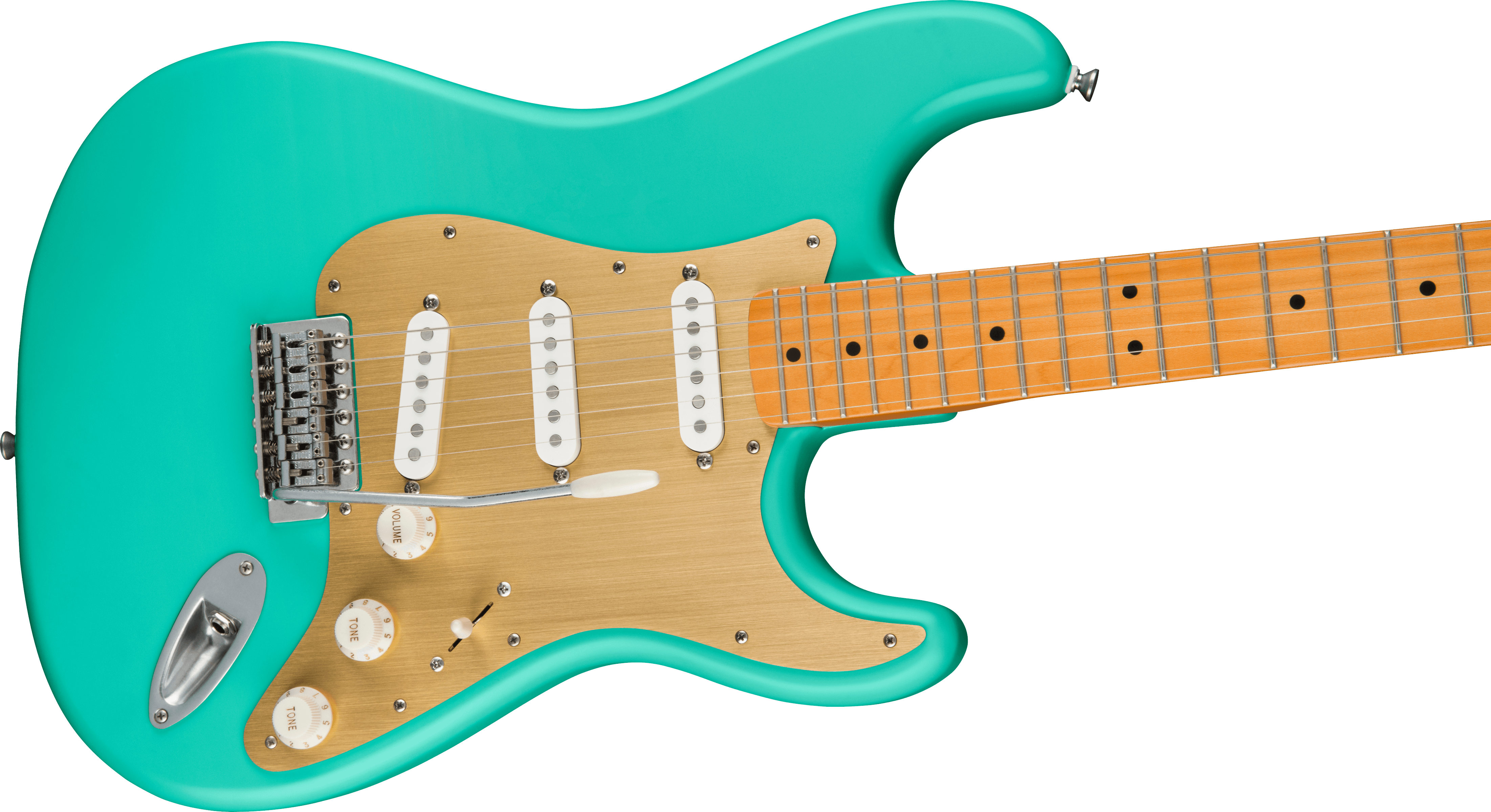 Squier 40th Anniversary Stratocaster®, Vintage Edition, Maple Fingerboard, Gold Anodized Pickguard, Satin Sea Foam Green