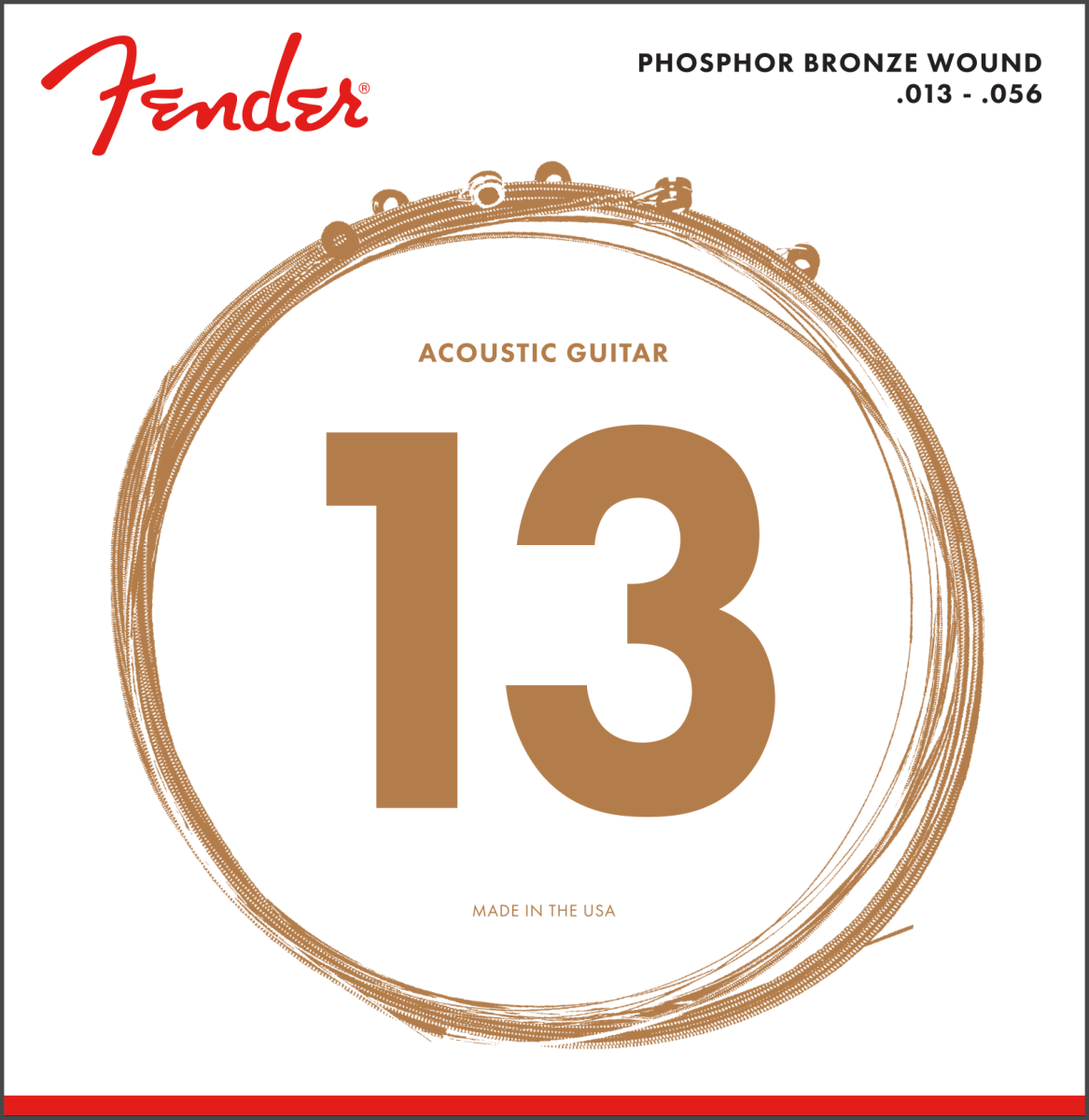 Fender Phosphor Bronze Acoustic Guitar Strings, Ball End, 60M .013-.056 Gauges, (6)