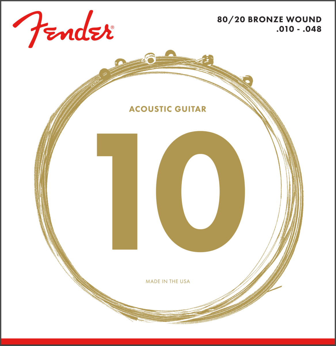 Fender 80/20 Bronze Acoustic Strings, Ball End, 70XL .010-.048 Gauges, (6)
