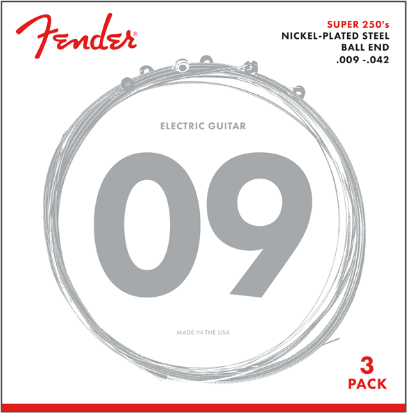 Fender Super 250L NPS Ball End Strings (.009-.042 Gauges) 3-Pack