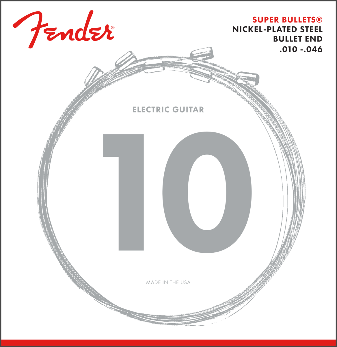 Fender Super Bullet® Strings, Nickel Plated Steel, Bullet End, 3250R Gauges .010-.046, (6)
