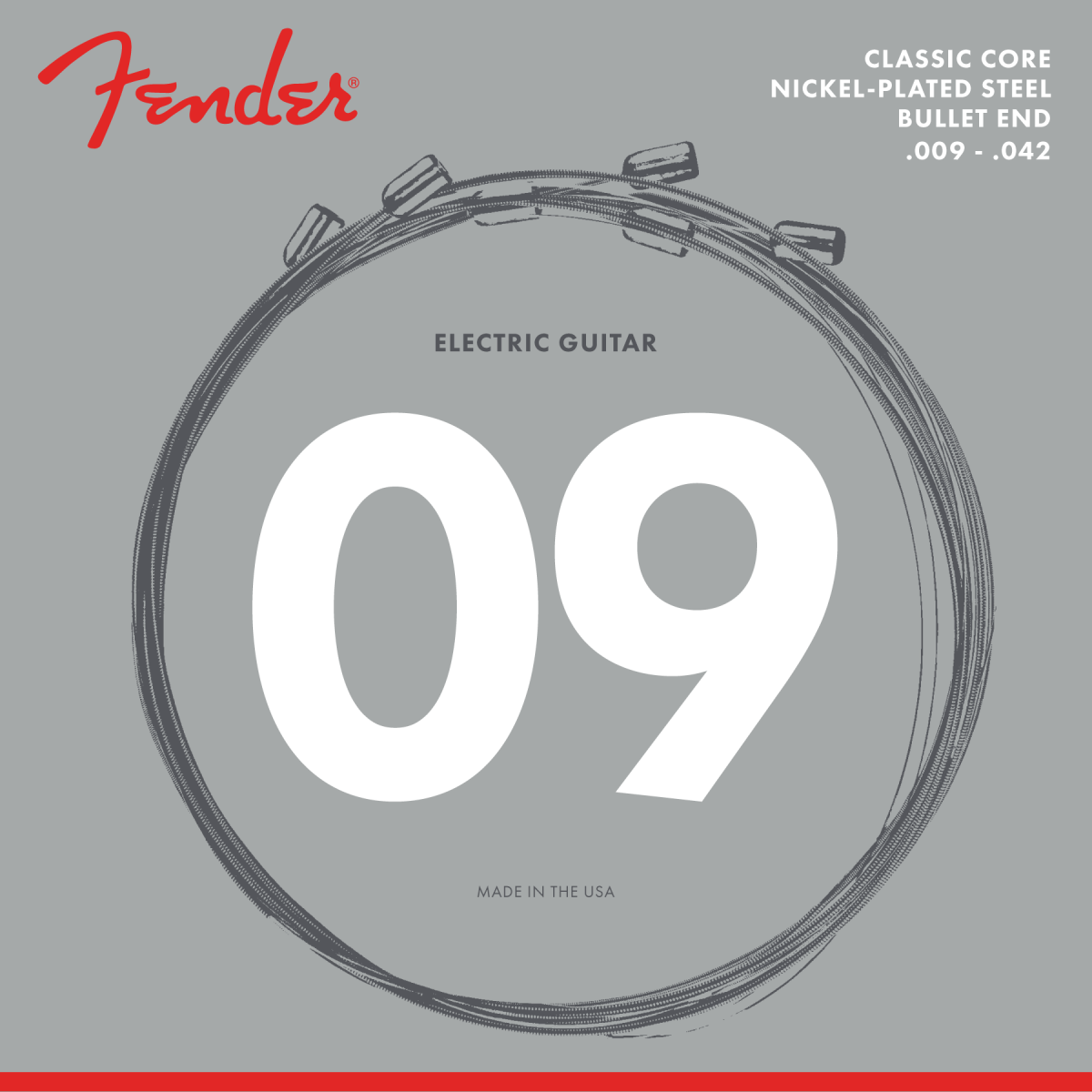 Fender Classic Core Electric Guitar Strings, 3255L, Nickel Plated Steel, Bullet Ends (.009-.042)