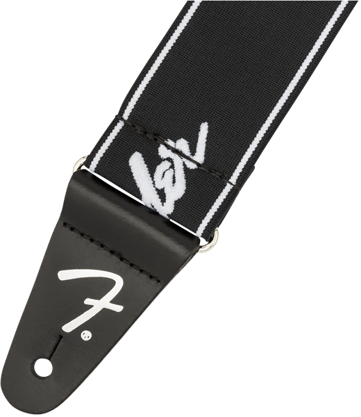 Fender WeighLess™ 2" Running Logo Strap, Black/White
