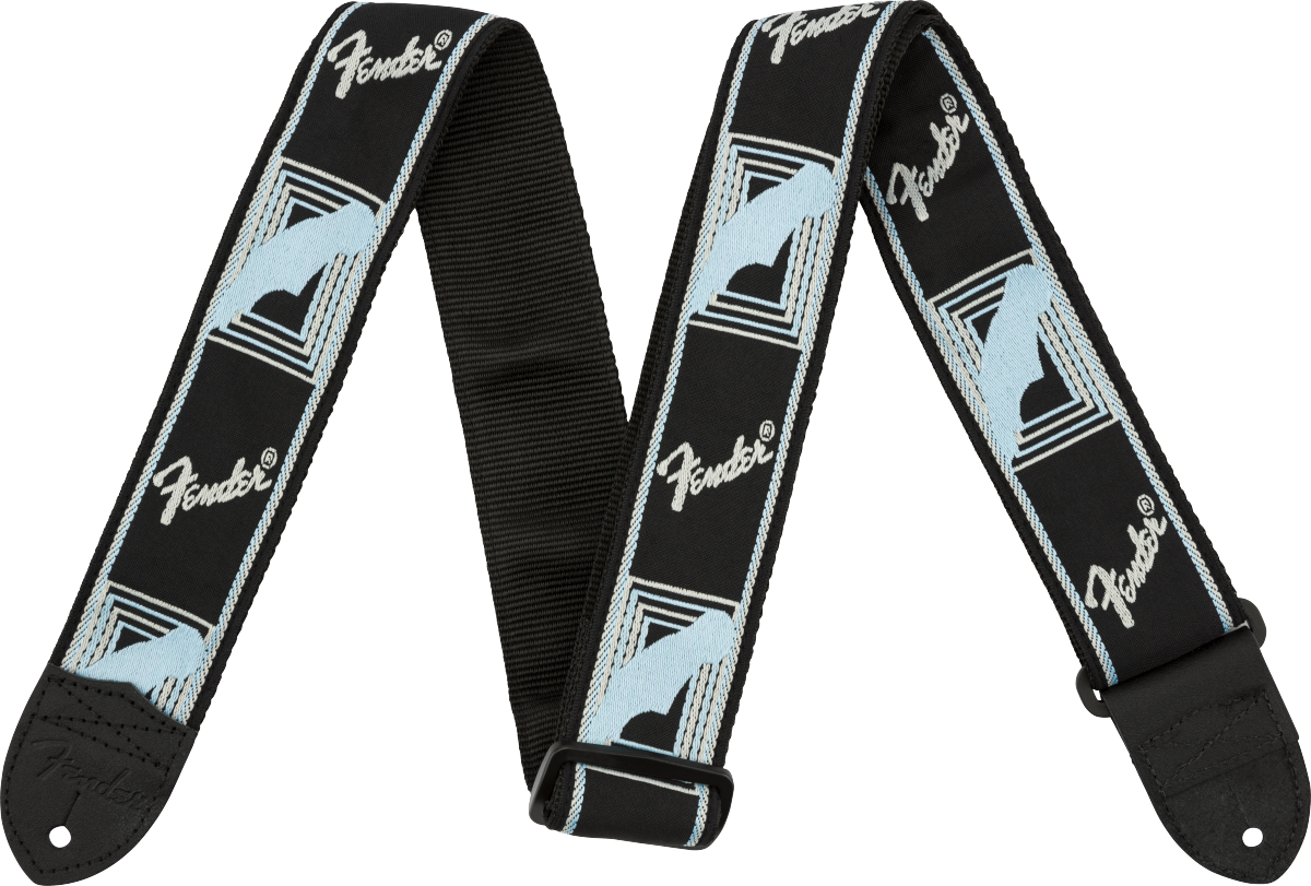Fender® 2" Monogrammed Strap, Black/Light Grey/Blue