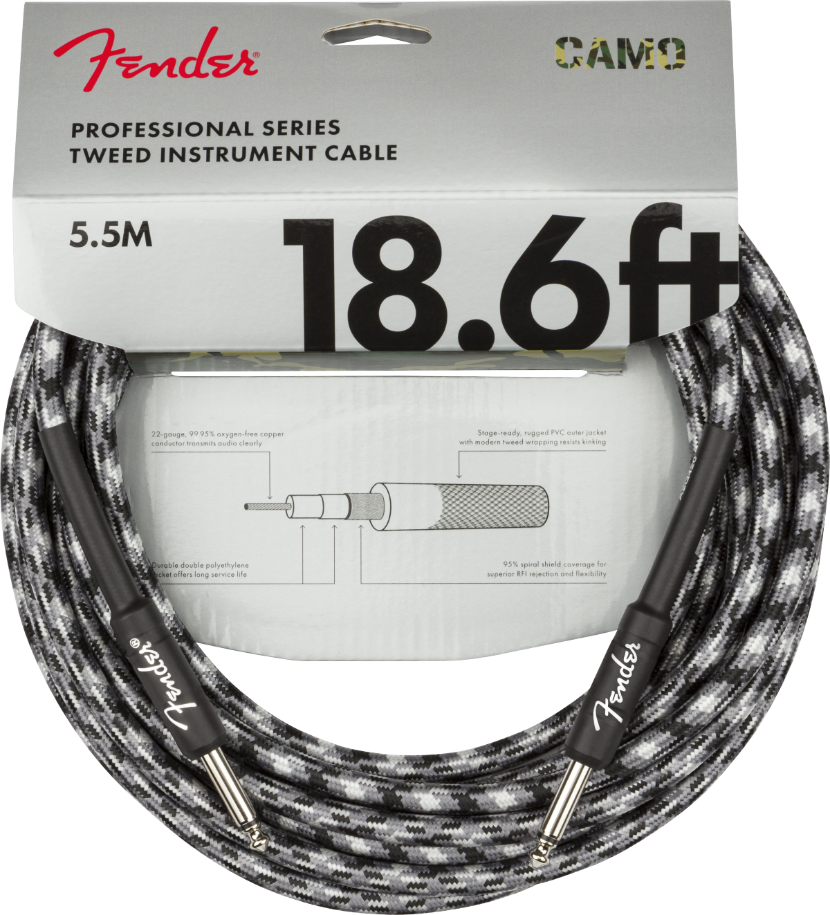 Fender Professional Series Instrument Cable, Straight/Straight, 18.6', Winter Camo