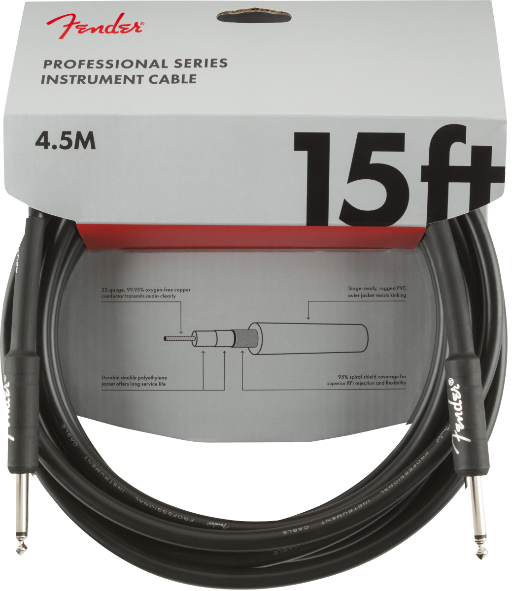 FENDER Professional Series Instrument Cable, Straight-Straight, 15', Black (0990820021)