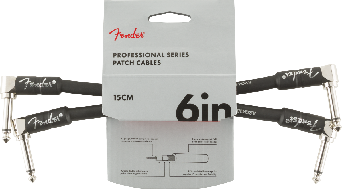 Fender Professional Series Instrument Cable 2-Pack, Angle/Angle, 6", Black